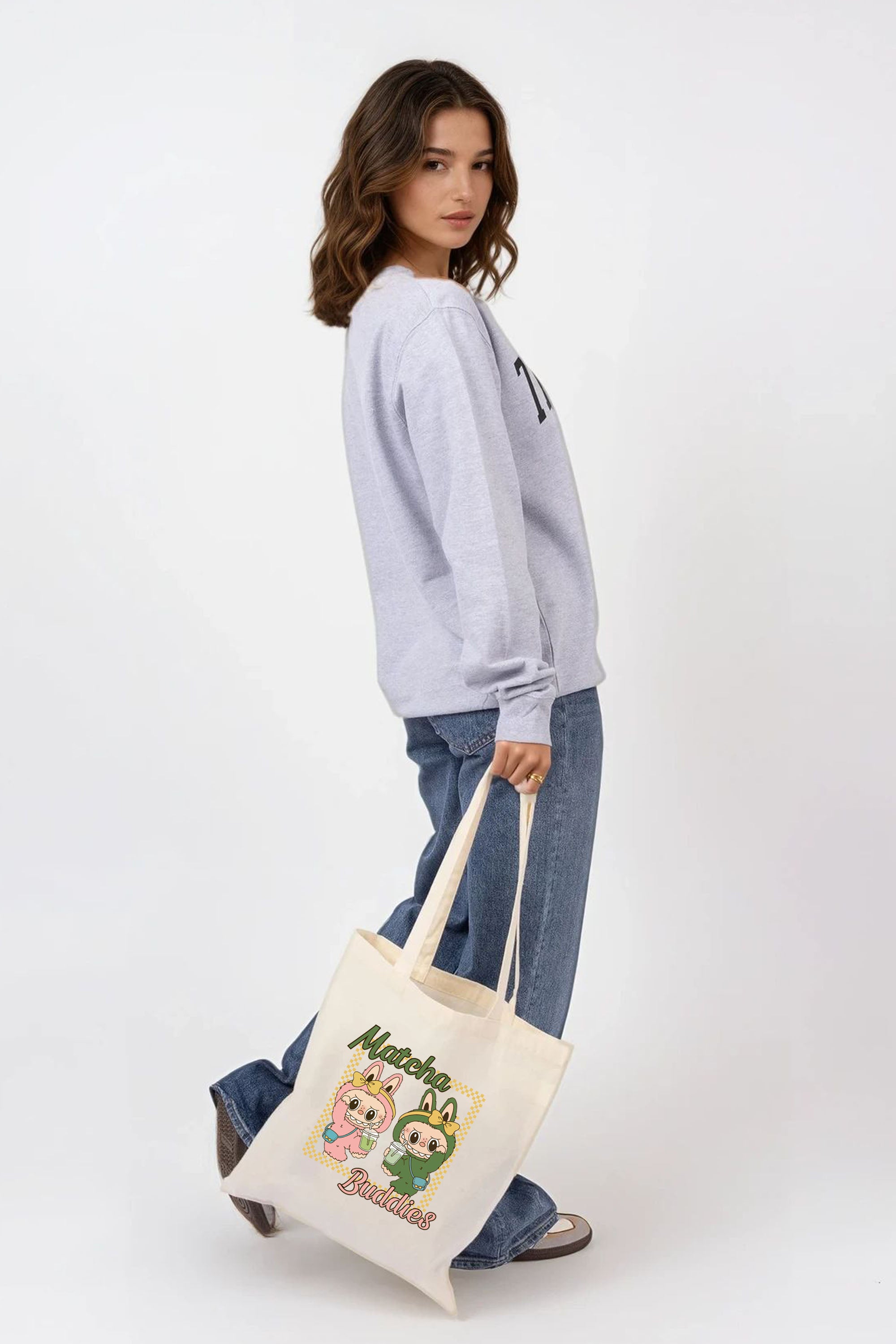 Labubu Matcha Buddies Printed Cotton Tote Bag