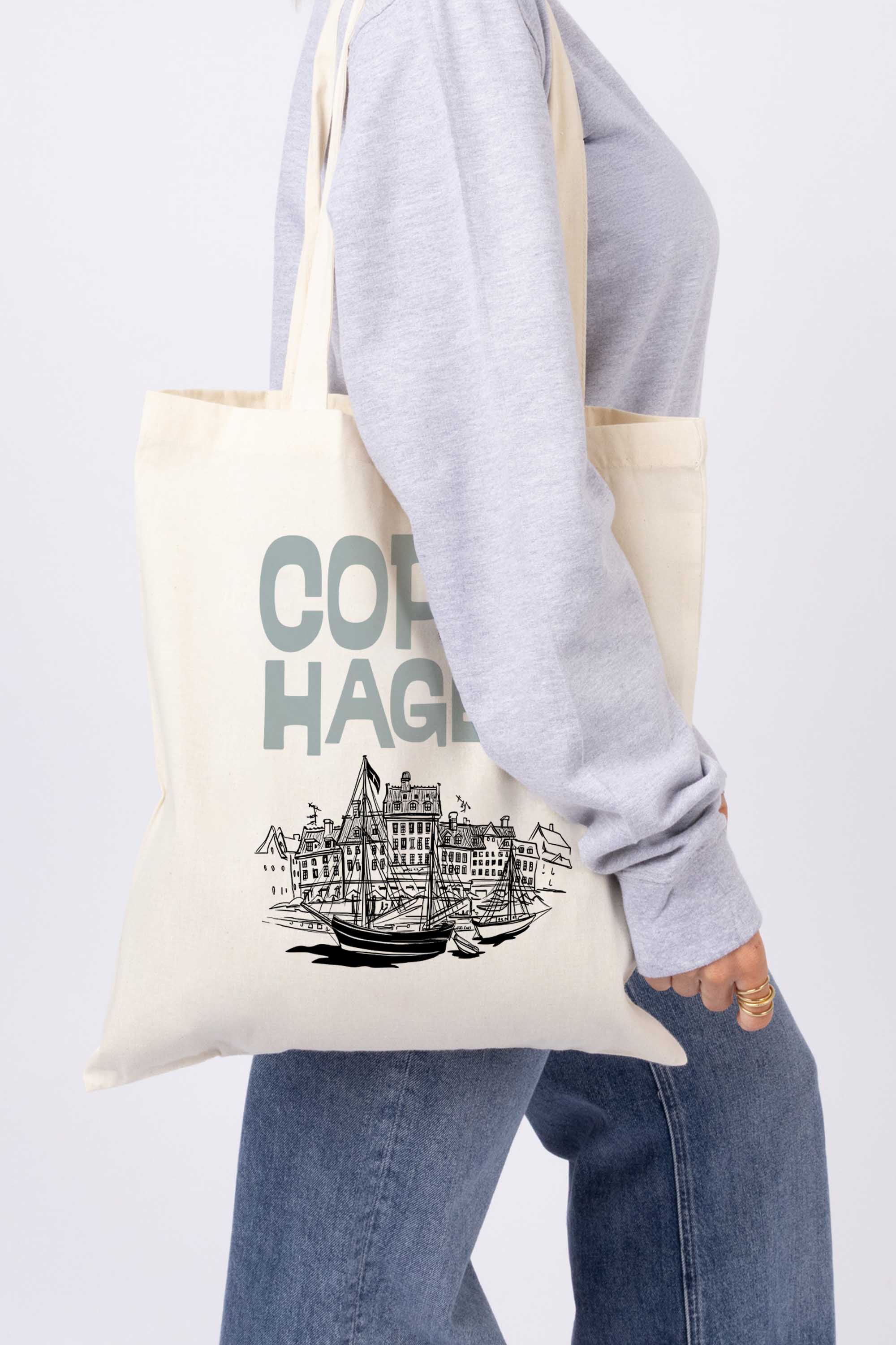 Copenhagen Denmark Graphic Printed Cotton Tote Bag