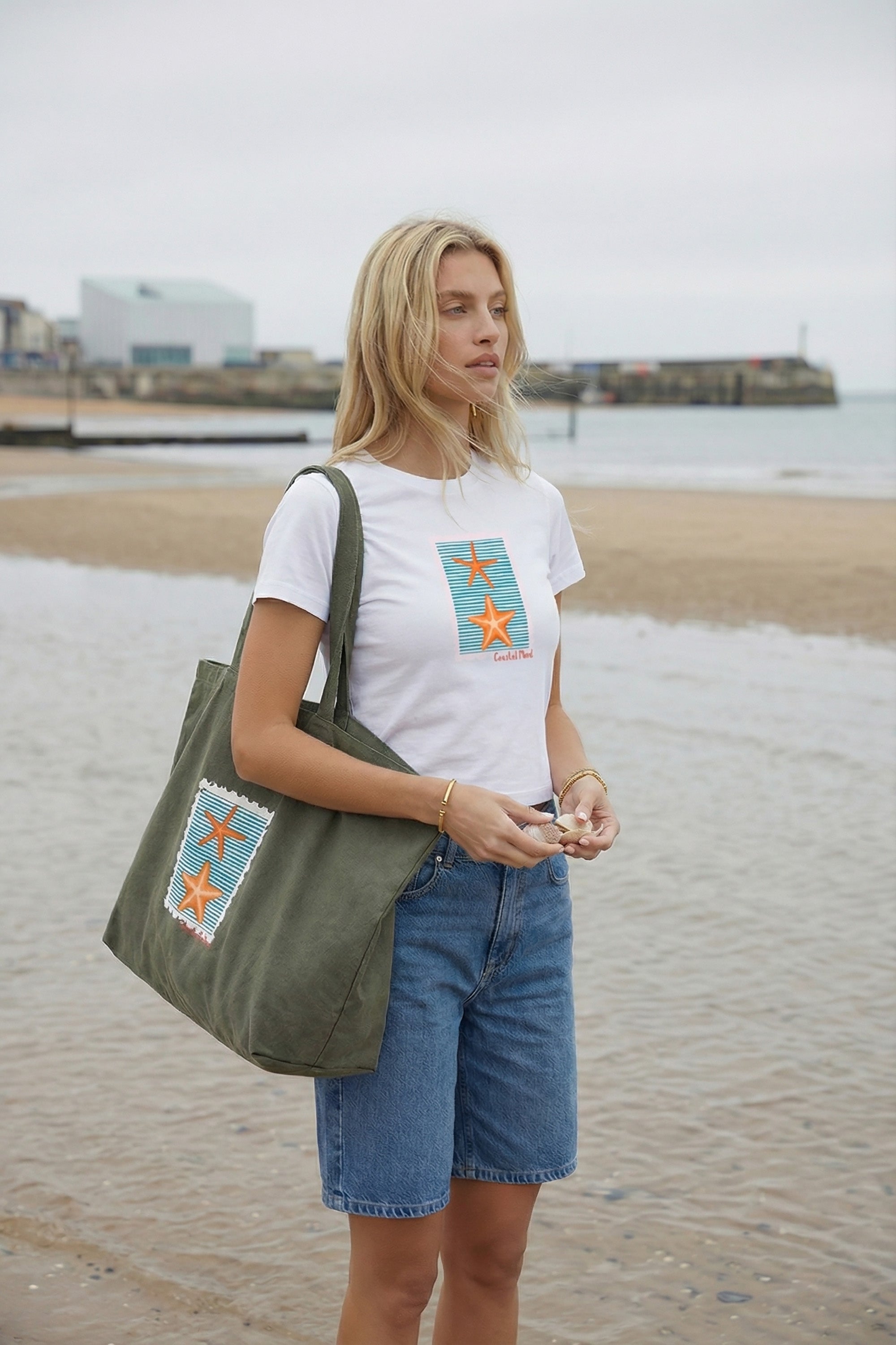 407gsm Acid Washed Coastal Mood Printed Oversized Cotton Tote Bag