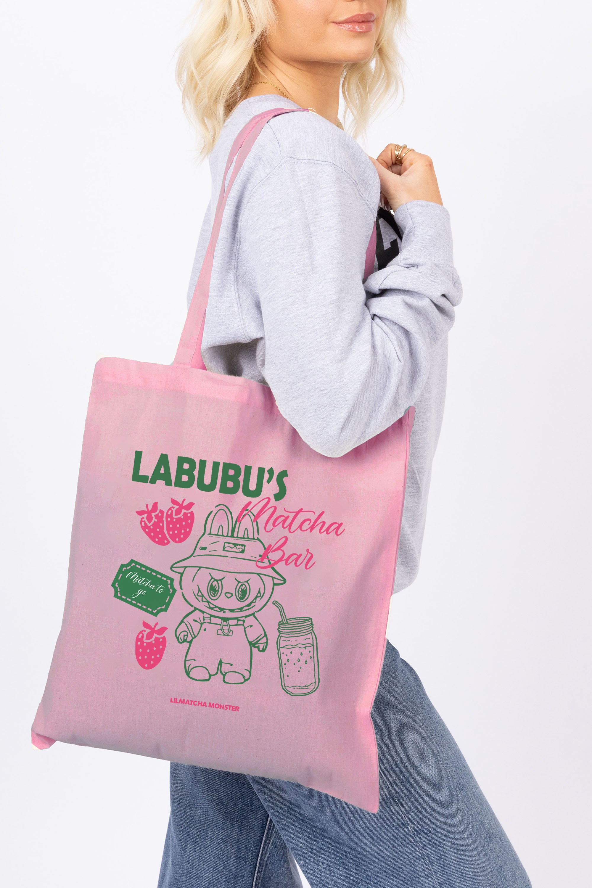 Labubu Matcha Bar Printed Cotton Tote Bag